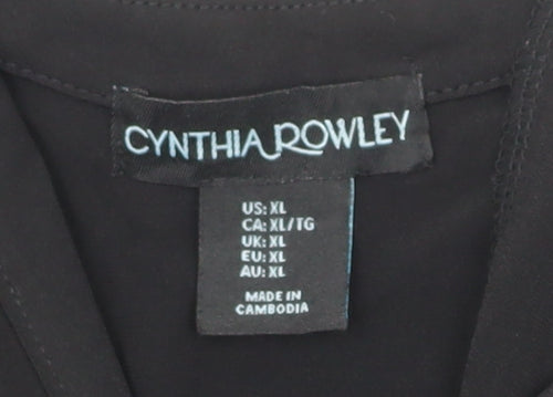 Cynthia Rowley Women’s Black Wrap Blouse XL 3/4 Sleeve V-Neck