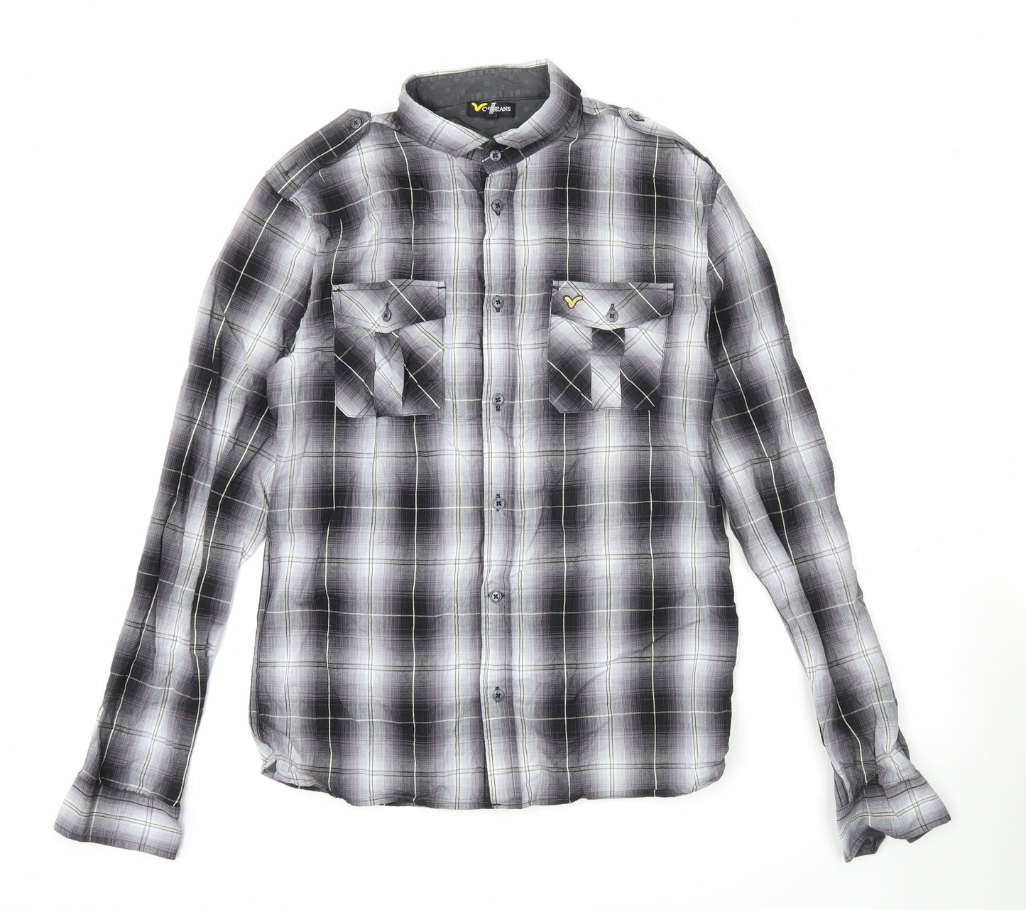 Voi Jeans Men's Black Plaid Long Sleeve Button-Up Shirt M 40in