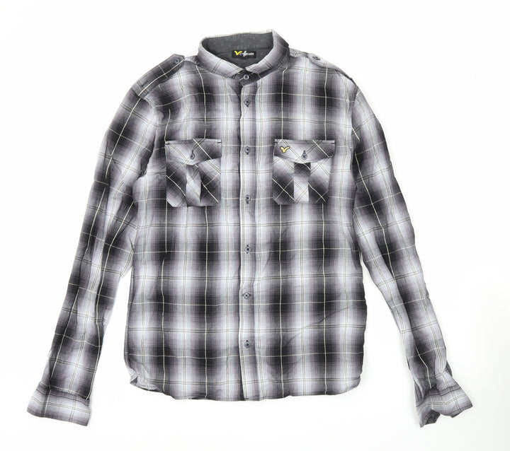 Voi Jeans Men's Black Plaid Long Sleeve Button-Up Shirt M 40in