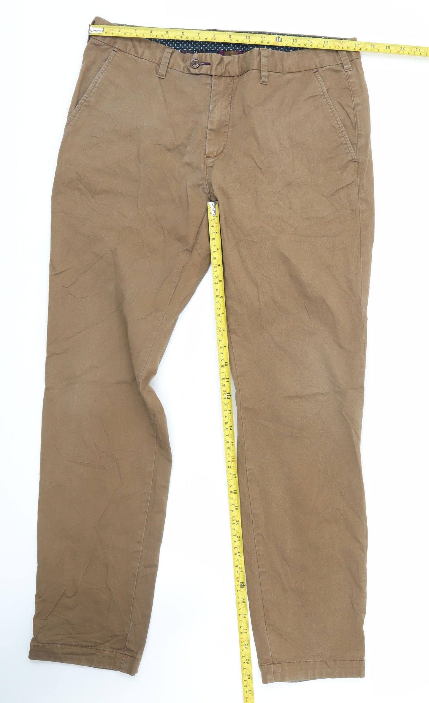 Ted Baker Men's Brown Chino Trousers 34W Regular Fit Straight Leg