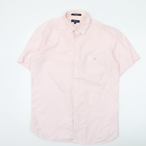 Gant Men's Pink Short Sleeve Button-Up Cotton Shirt L 44in