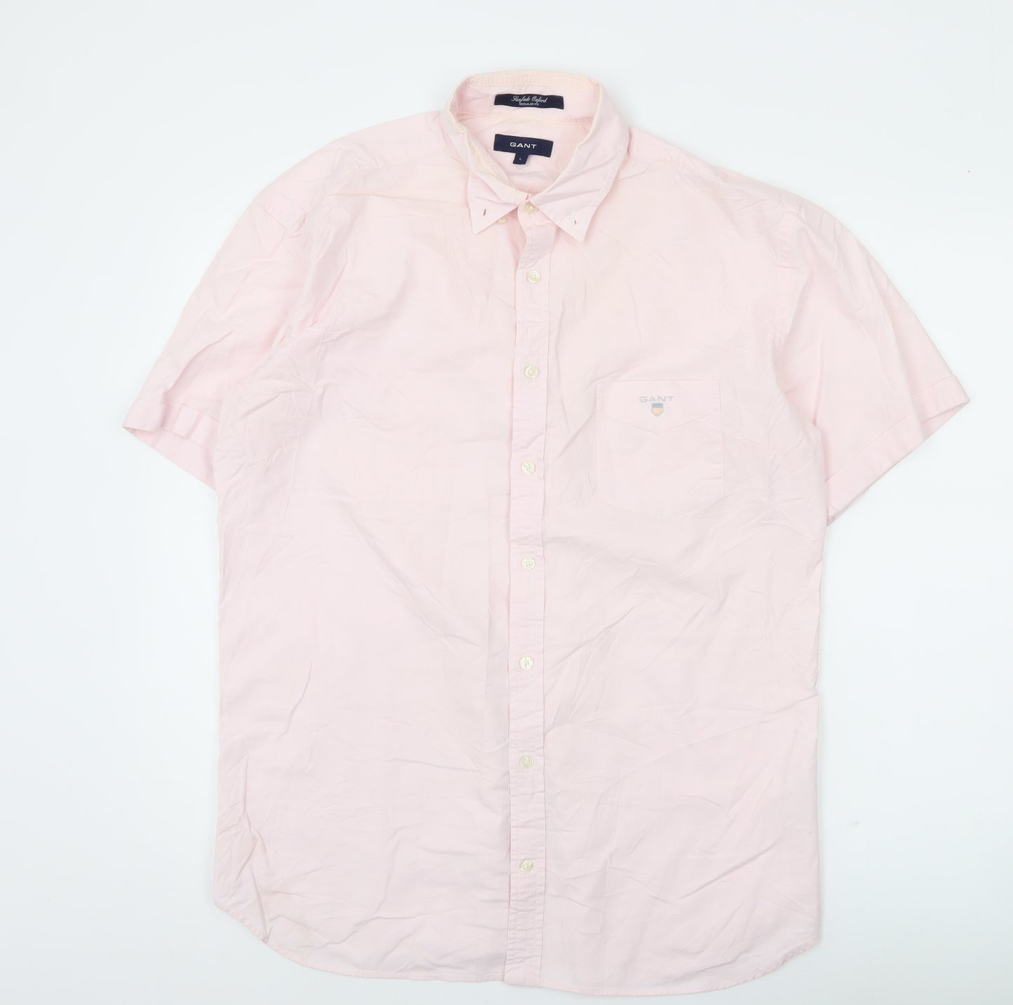 Gant Men's Pink Short Sleeve Button-Up Cotton Shirt L 44in