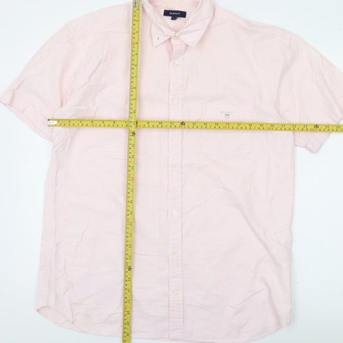 Gant Men's Pink Short Sleeve Button-Up Cotton Shirt L 44in