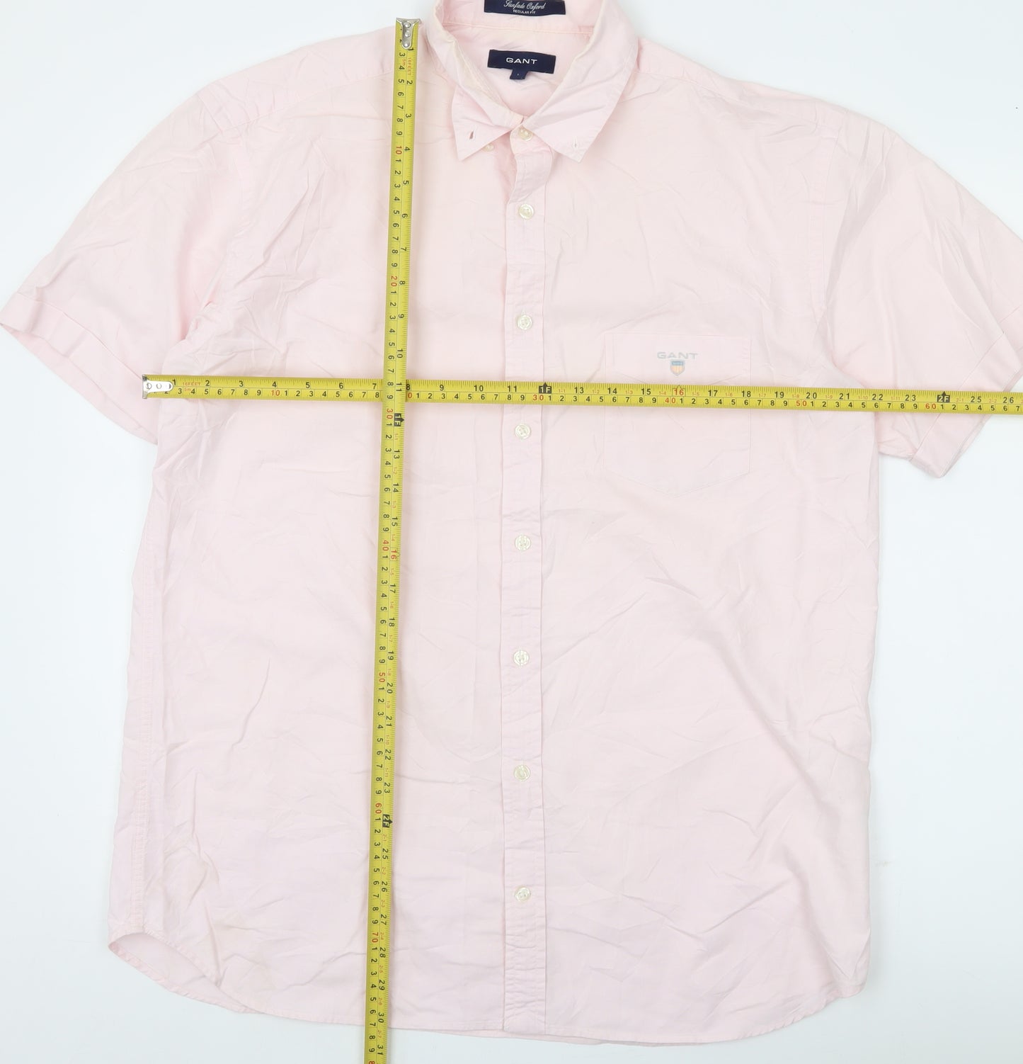 Gant Men's Pink Short Sleeve Button-Up Cotton Shirt L 44in