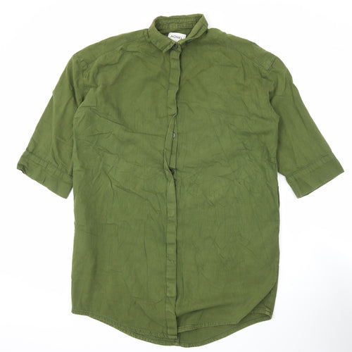 Monki Unisex Adults Green XS 3/4 Sleeve Cotton Button-Up Shirt