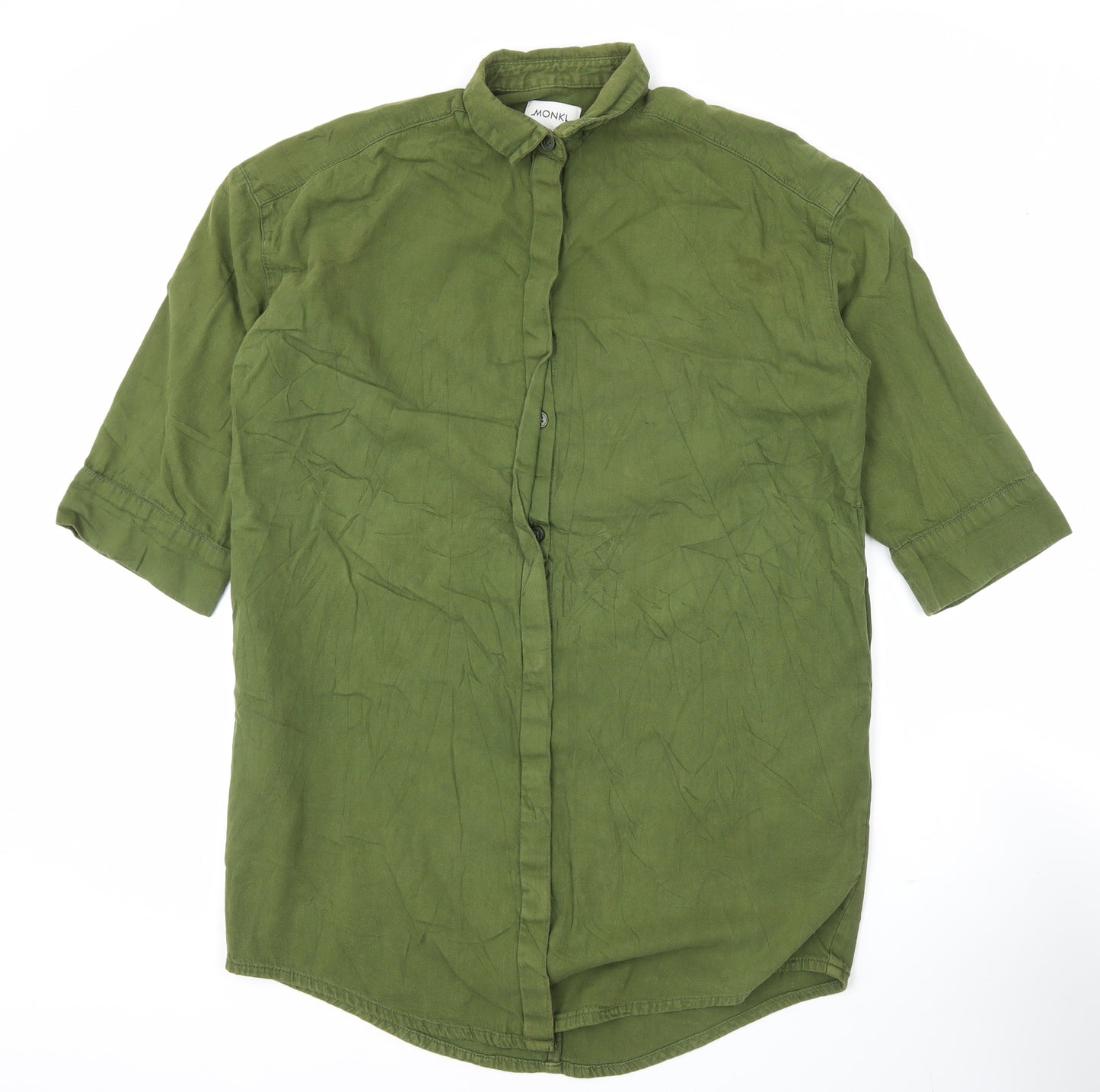 Monki Unisex Adults Green XS 3/4 Sleeve Cotton Button-Up Shirt