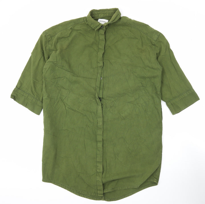 Monki Unisex Adults Green XS 3/4 Sleeve Cotton Button-Up Shirt