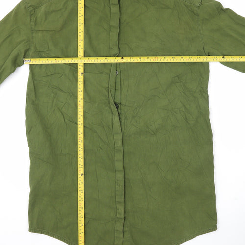 Monki Unisex Adults Green XS 3/4 Sleeve Cotton Button-Up Shirt