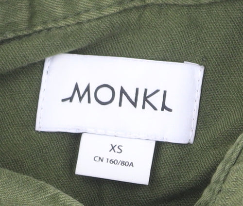 Monki Unisex Adults Green XS 3/4 Sleeve Cotton Button-Up Shirt