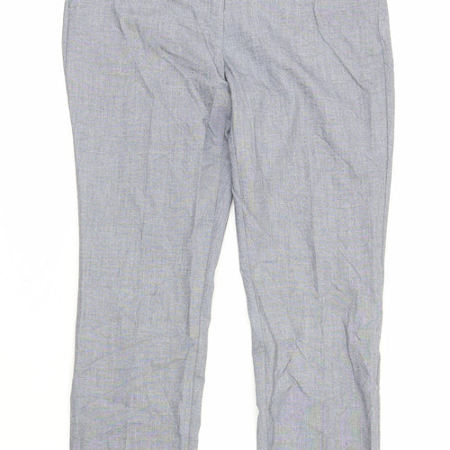 Zara Women Grey L Regular Fit Straight Leg Trousers Elastic Waist