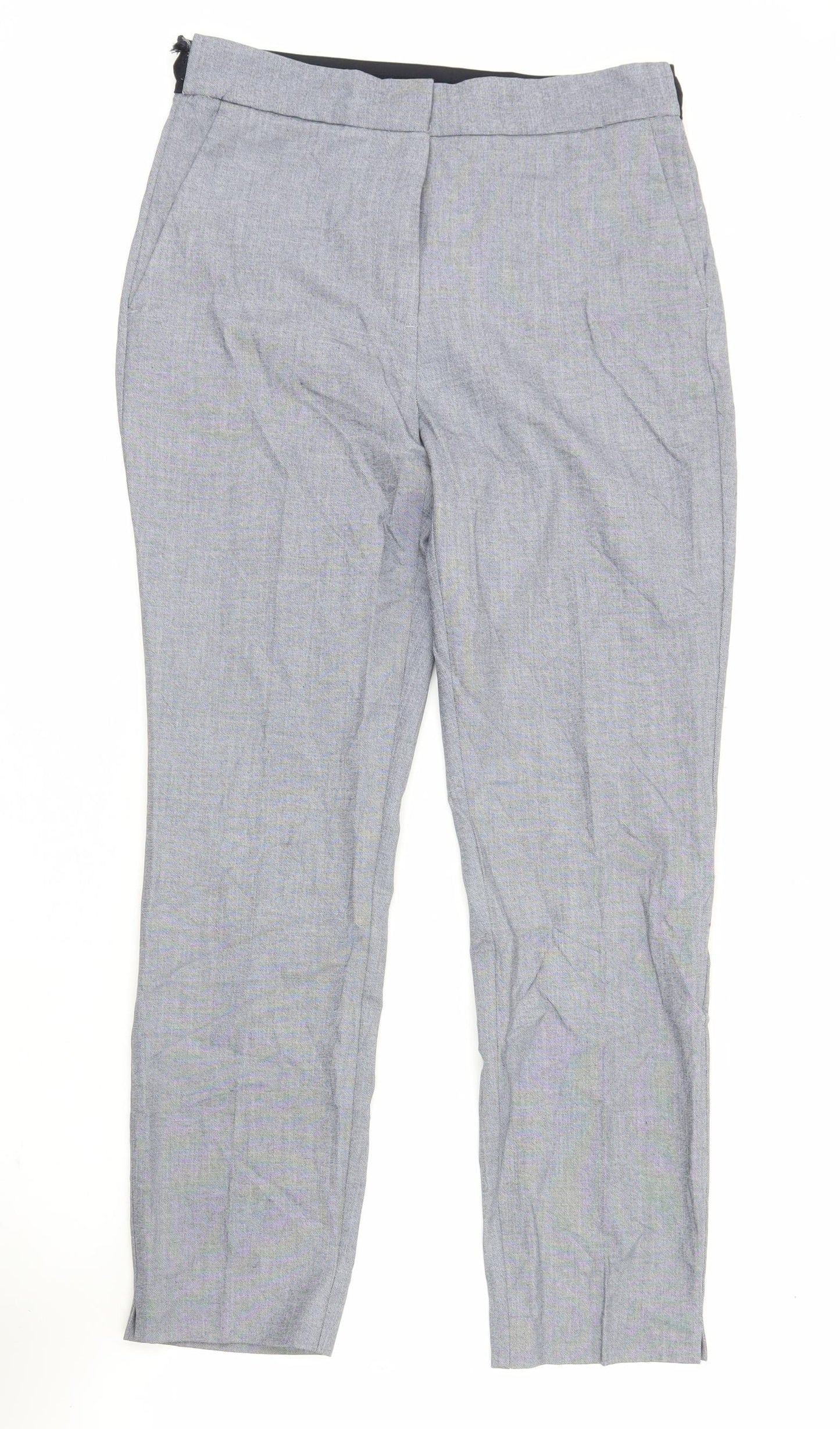 Zara Women Grey L Regular Fit Straight Leg Trousers Elastic Waist
