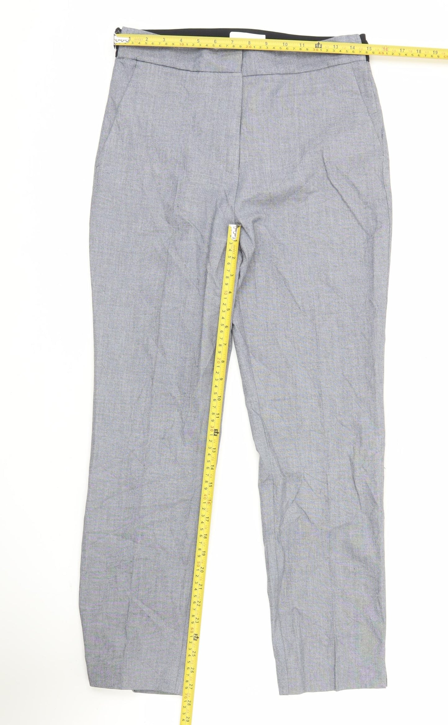 Zara Women Grey L Regular Fit Straight Leg Trousers Elastic Waist