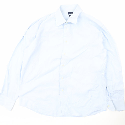 Landini Men’s Blue Striped 100% Cotton Long Sleeve 17 Button-Up Shirt