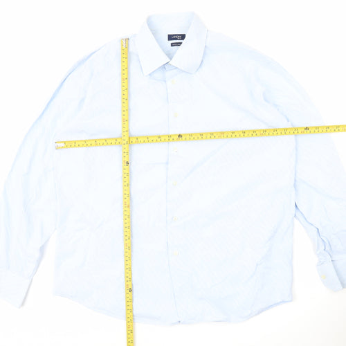 Landini Men’s Blue Striped 100% Cotton Long Sleeve 17 Button-Up Shirt