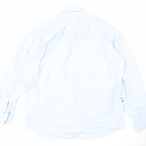 Landini Men’s Blue Striped 100% Cotton Long Sleeve 17 Button-Up Shirt