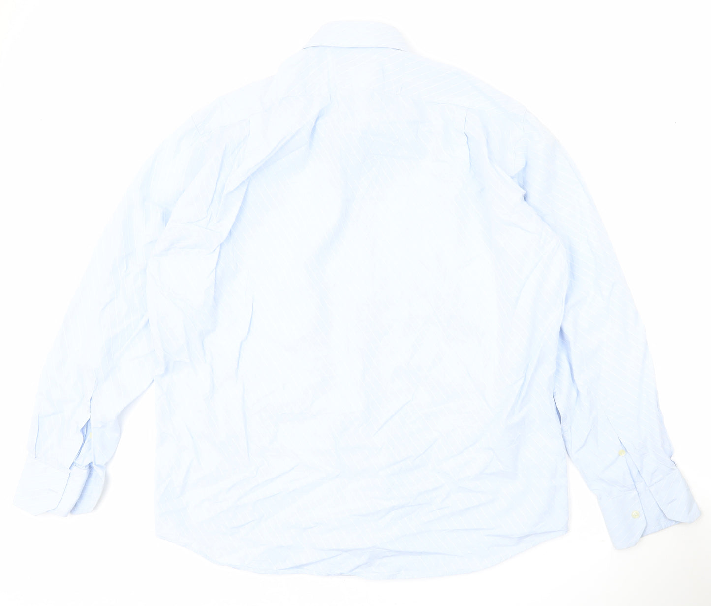 Landini Men’s Blue Striped 100% Cotton Long Sleeve 17 Button-Up Shirt