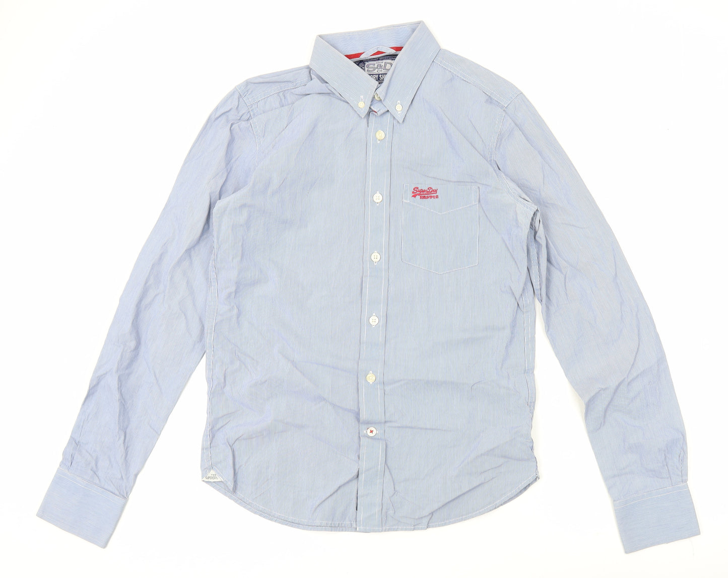 Superdry Men’s Blue Striped Cotton Button-Up Shirt Long Sleeve M
