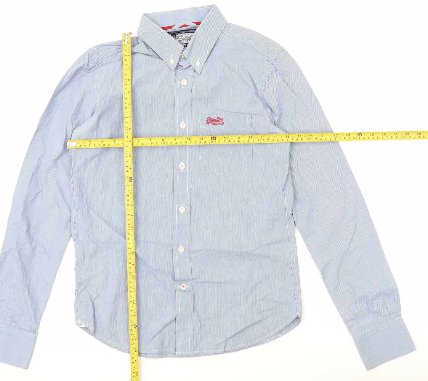 Superdry Men’s Blue Striped Cotton Button-Up Shirt Long Sleeve M
