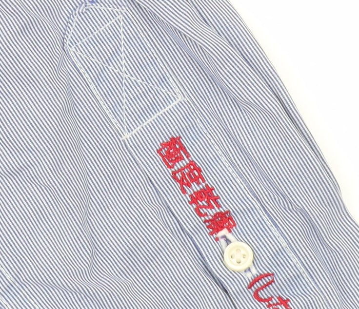 Superdry Men’s Blue Striped Cotton Button-Up Shirt Long Sleeve M