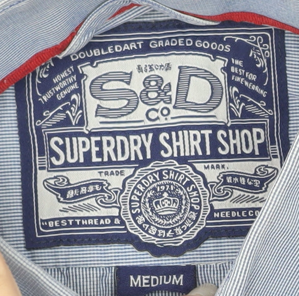 Superdry Men’s Blue Striped Cotton Button-Up Shirt Long Sleeve M