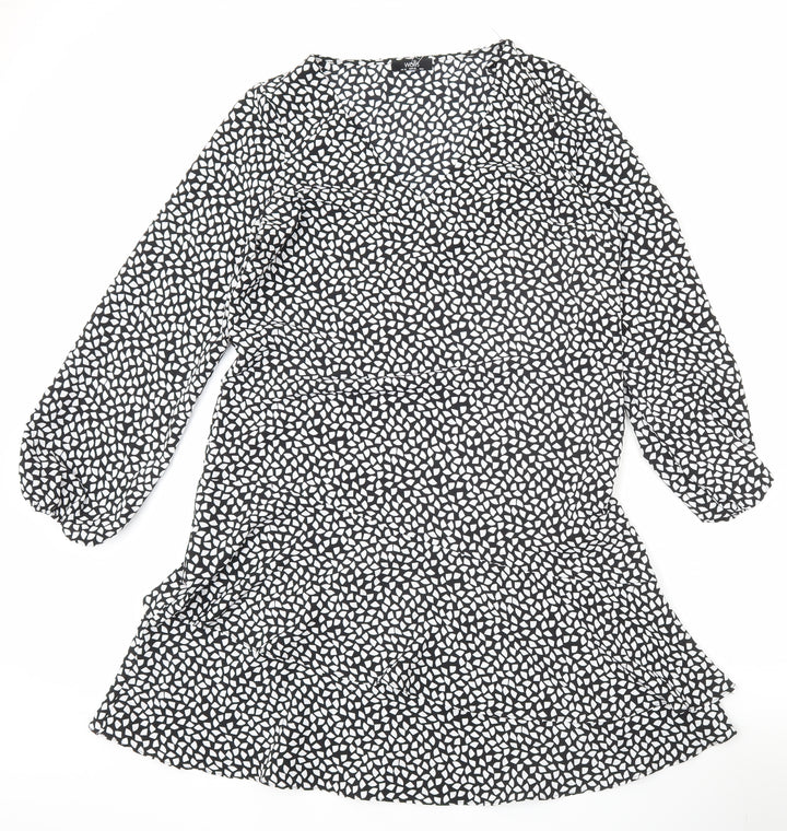 Wallis Women’s Black Geometric Short A-Line Dress Size 10