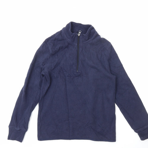GAP Kids Boys Blue 10-11 Years Waffle-Knit 1/4 Zip Cotton Jumper
