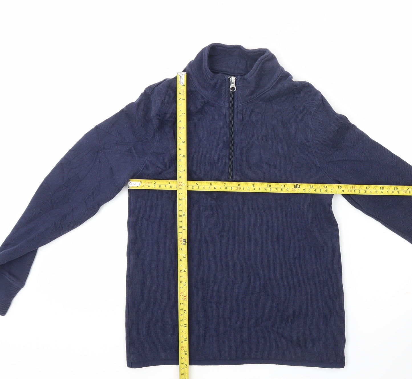 GAP Kids Boys Blue 10-11 Years Waffle-Knit 1/4 Zip Cotton Jumper
