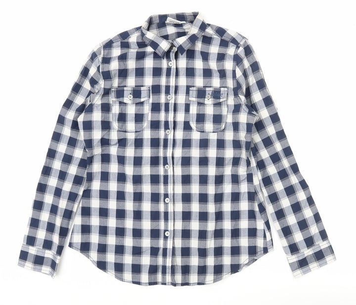 Lee Cooper Men's Blue Check Long Sleeve Button-Up Shirt Size 14