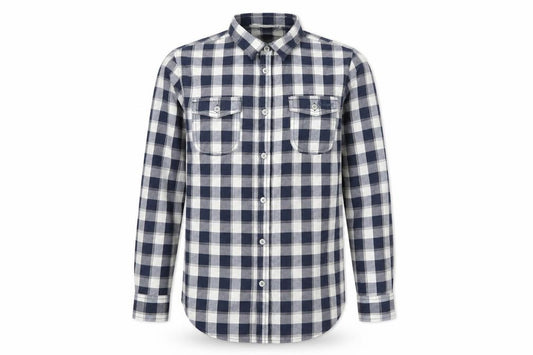 Front view of Lee Cooper Men's Blue Check Long Sleeve Button-Up Shirt, size 14