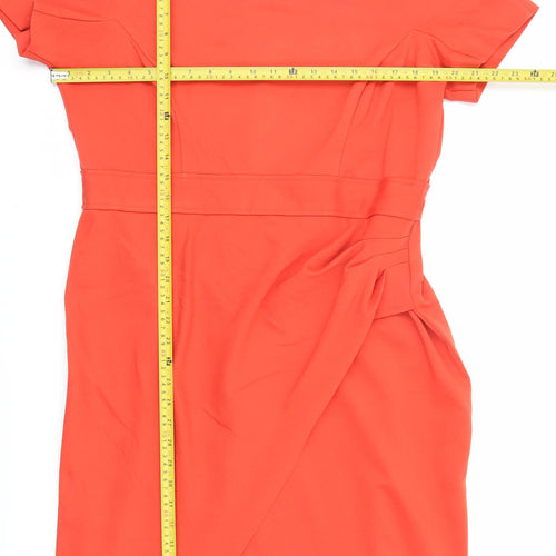 Hobbs Women’s Orange Sheath Dress Size 16 Knee Length Boat Neck