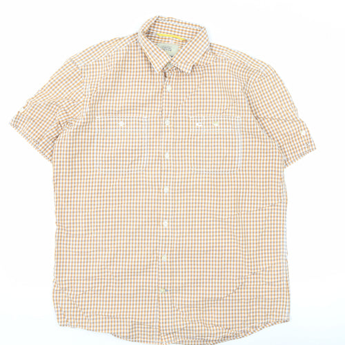 Camel Active Men's Orange Check Cotton Short Sleeve Button-Up Shirt M