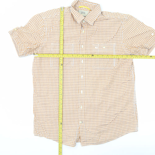 Camel Active Men's Orange Check Cotton Short Sleeve Button-Up Shirt M