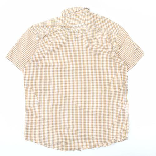 Camel Active Men's Orange Check Cotton Short Sleeve Button-Up Shirt M