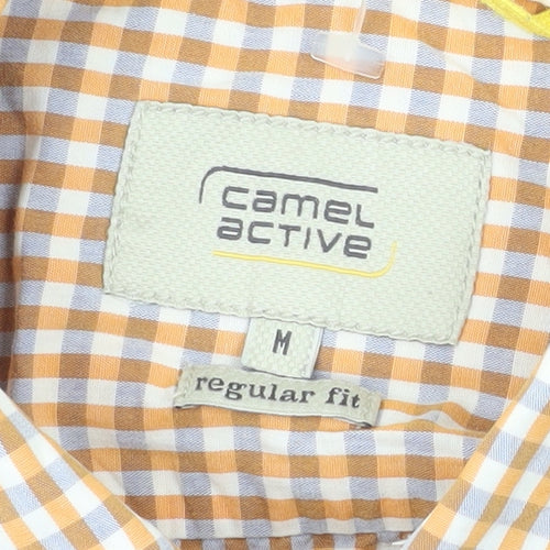 Camel Active Men's Orange Check Cotton Short Sleeve Button-Up Shirt M