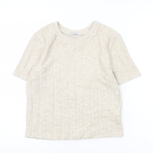 Zara Women’s Beige Knit Short Sleeve Basic T-Shirt Size S