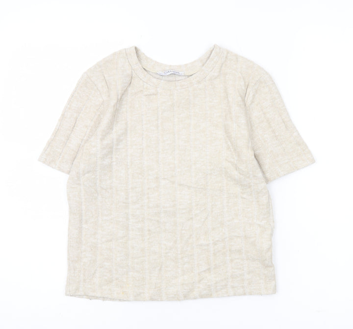 Zara Women’s Beige Knit Short Sleeve Basic T-Shirt Size S