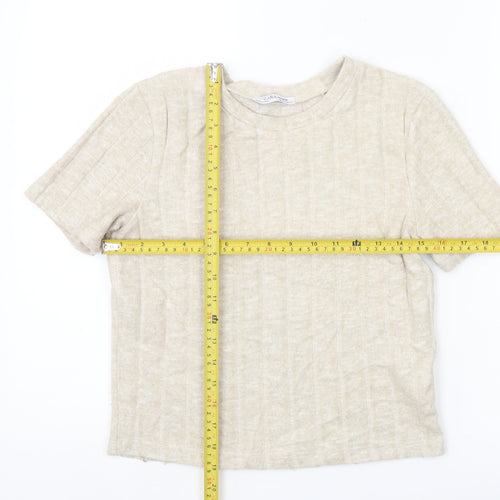 Zara Women’s Beige Knit Short Sleeve Basic T-Shirt Size S
