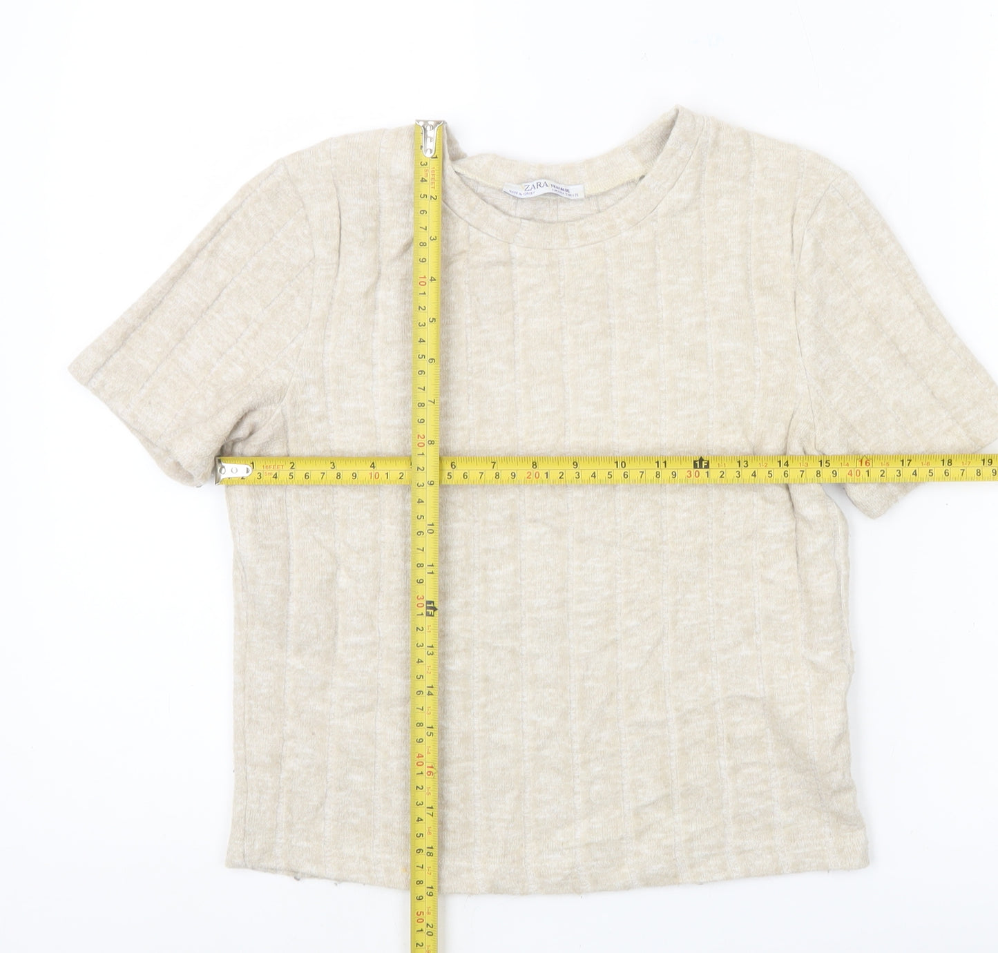 Zara Women’s Beige Knit Short Sleeve Basic T-Shirt Size S