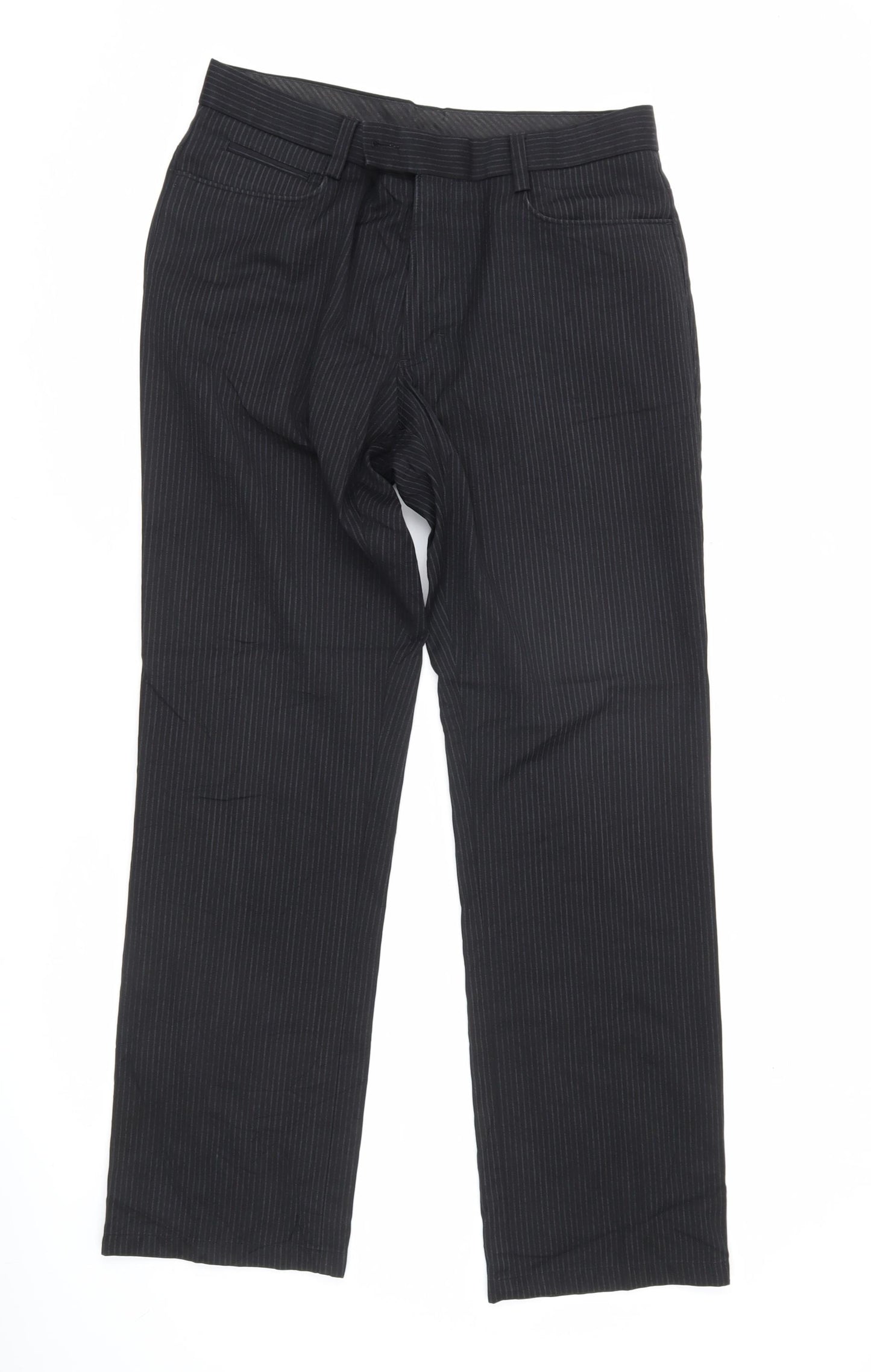 Next Womens Black Pinstripe Dress Pants Size 12 Regular Fit Workwear