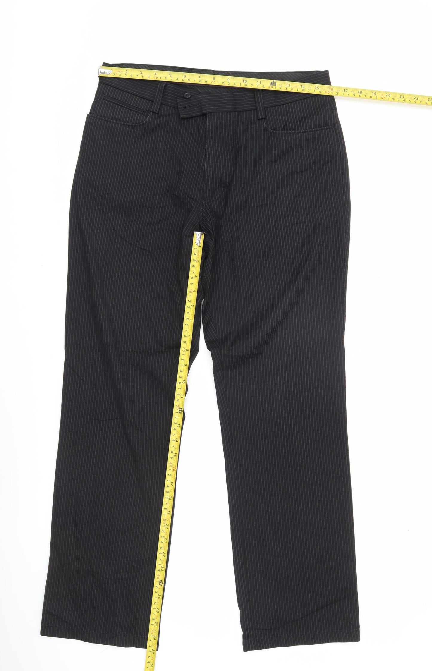 Next Womens Black Pinstripe Dress Pants Size 12 Regular Fit Workwear