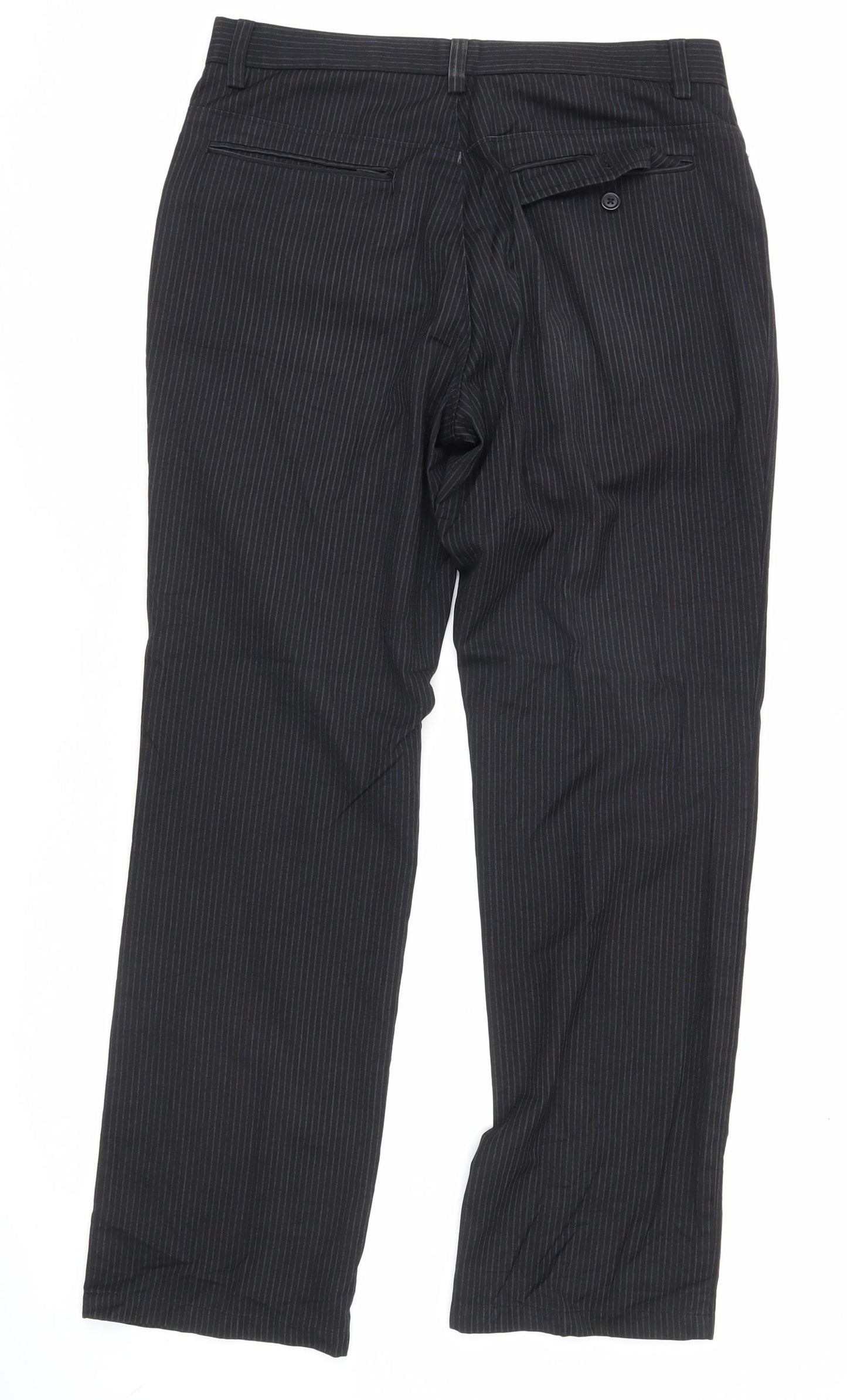 Next Womens Black Pinstripe Dress Pants Size 12 Regular Fit Workwear