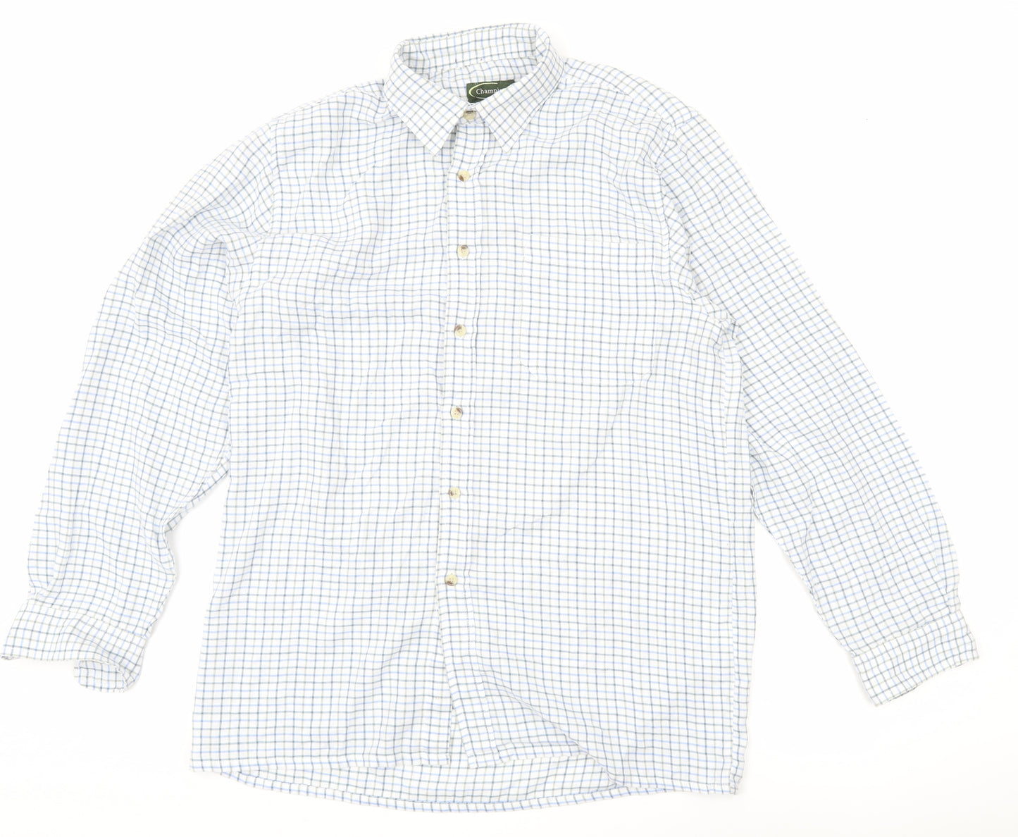 Champion Men's White Check Button-Up Shirt XL Long Sleeve Woven