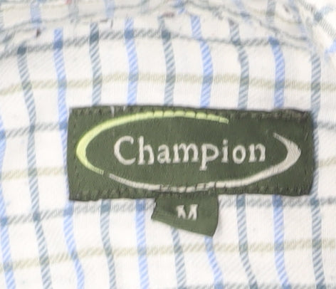 Champion Men's White Check Button-Up Shirt XL Long Sleeve Woven