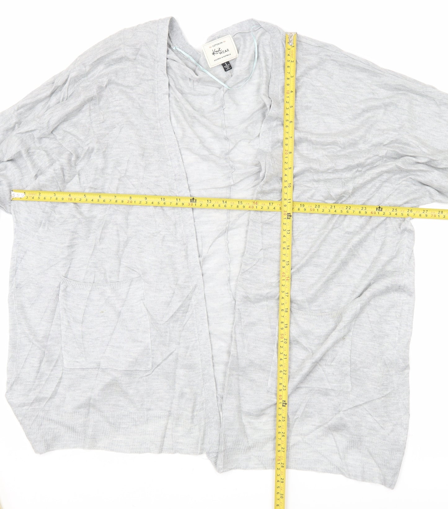 Cotton On Women’s Grey V-Neck Knit Cardigan S 3/4 Sleeve Pockets
