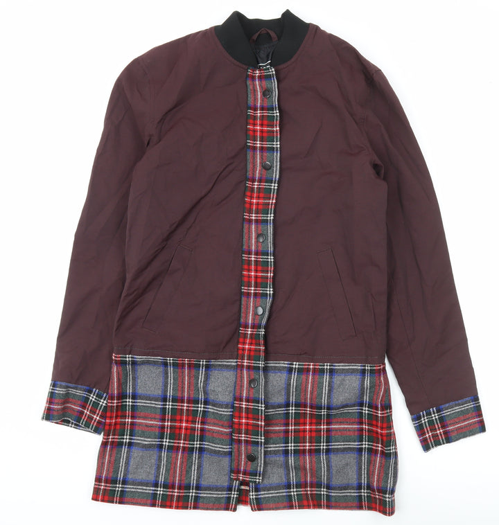 River Island Men’s Brown Plaid Trim Bomber Jacket XS Autumn Winter