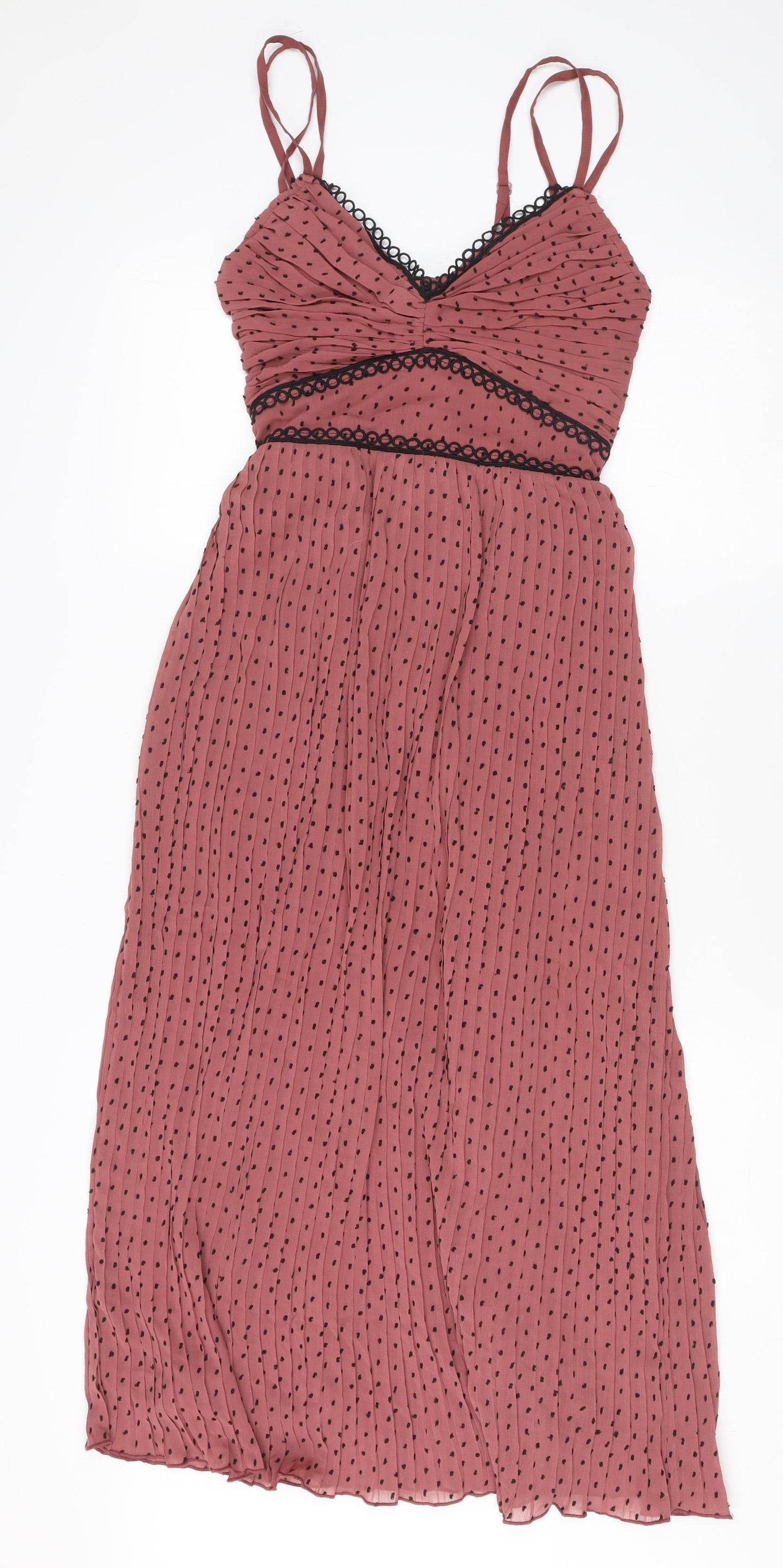Little Mistress Women's Pink Polka Dot Midi Slip Dress UK 8