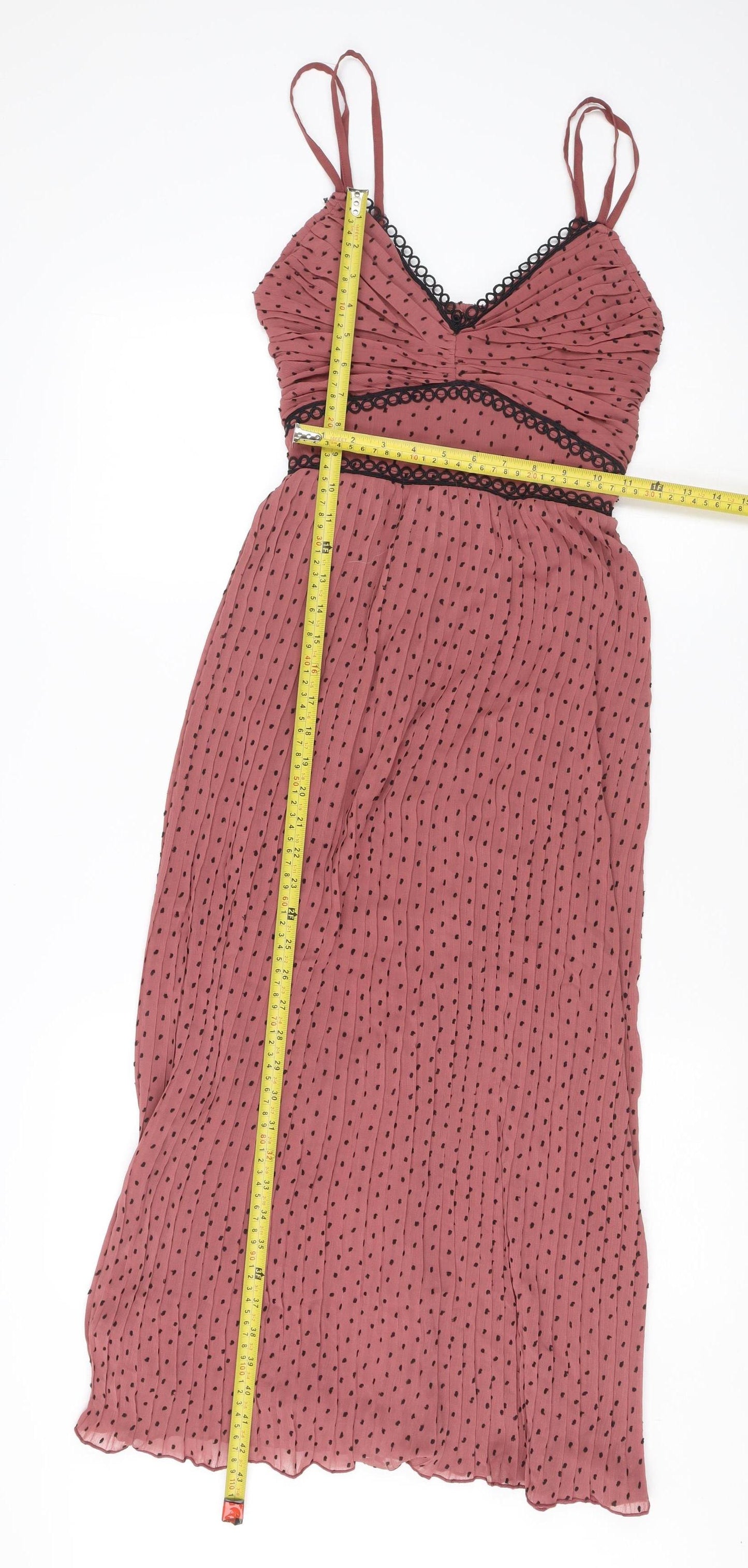 Little Mistress Women's Pink Polka Dot Midi Slip Dress UK 8