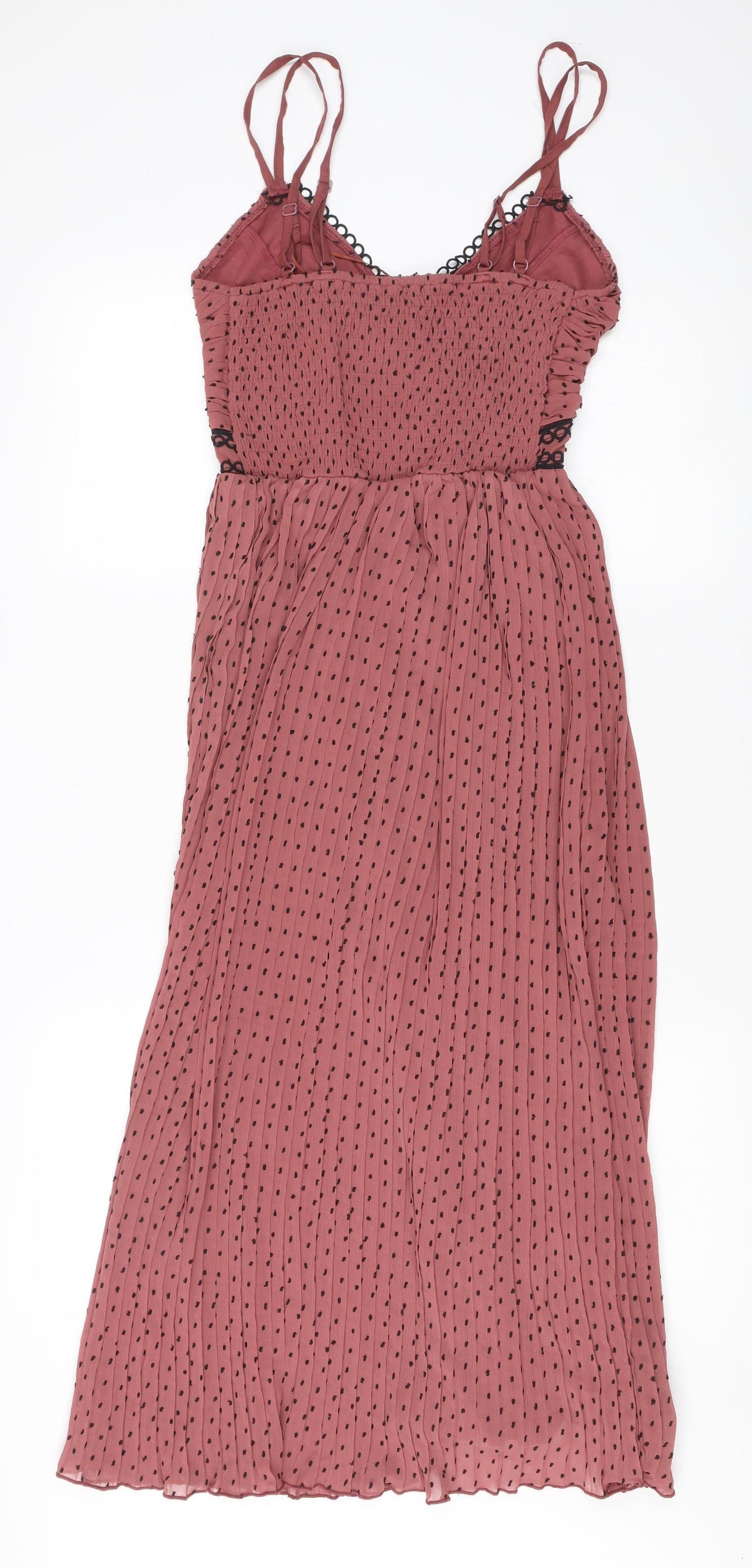 Little Mistress Women's Pink Polka Dot Midi Slip Dress UK 8