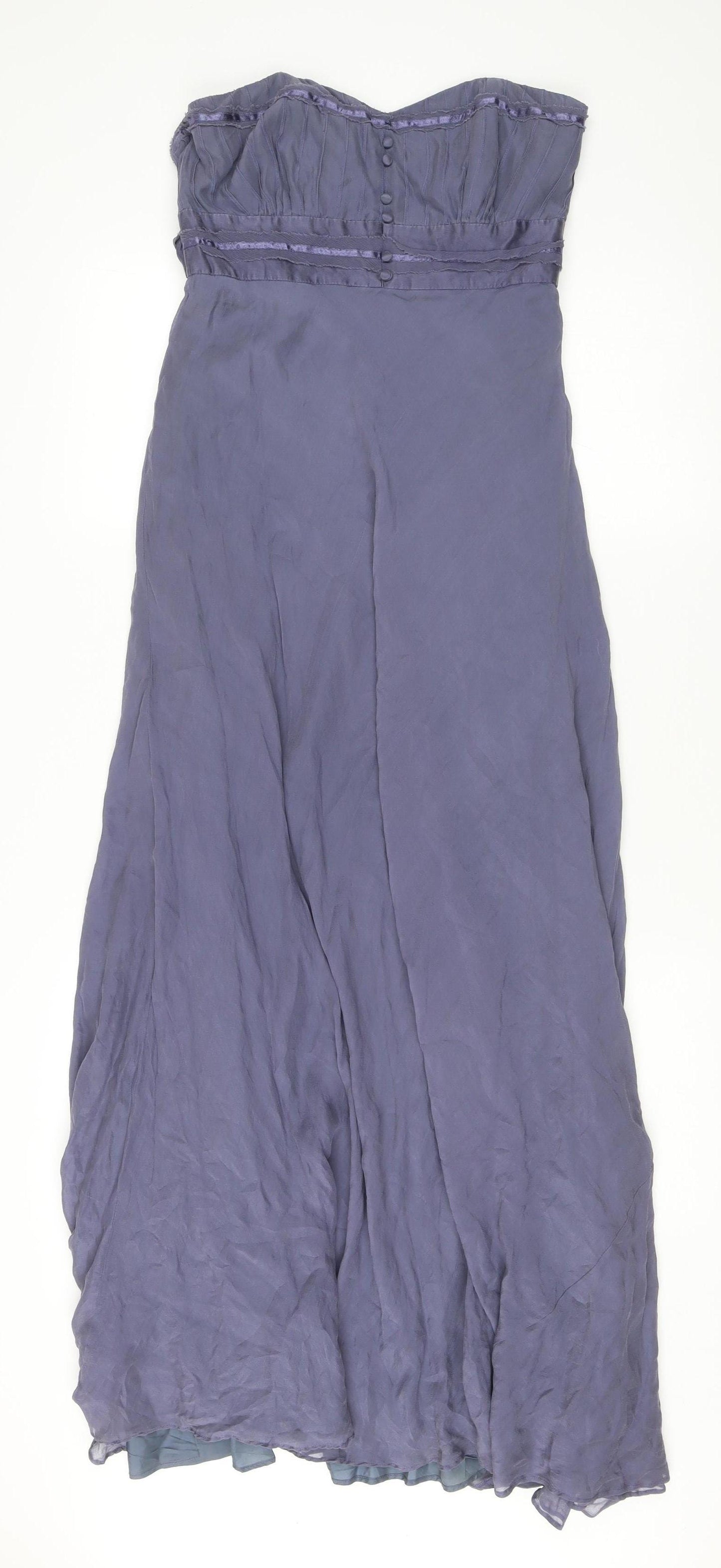 Monsoon Women’s Purple Silk Maxi Dress Size 12 Strapless Formal