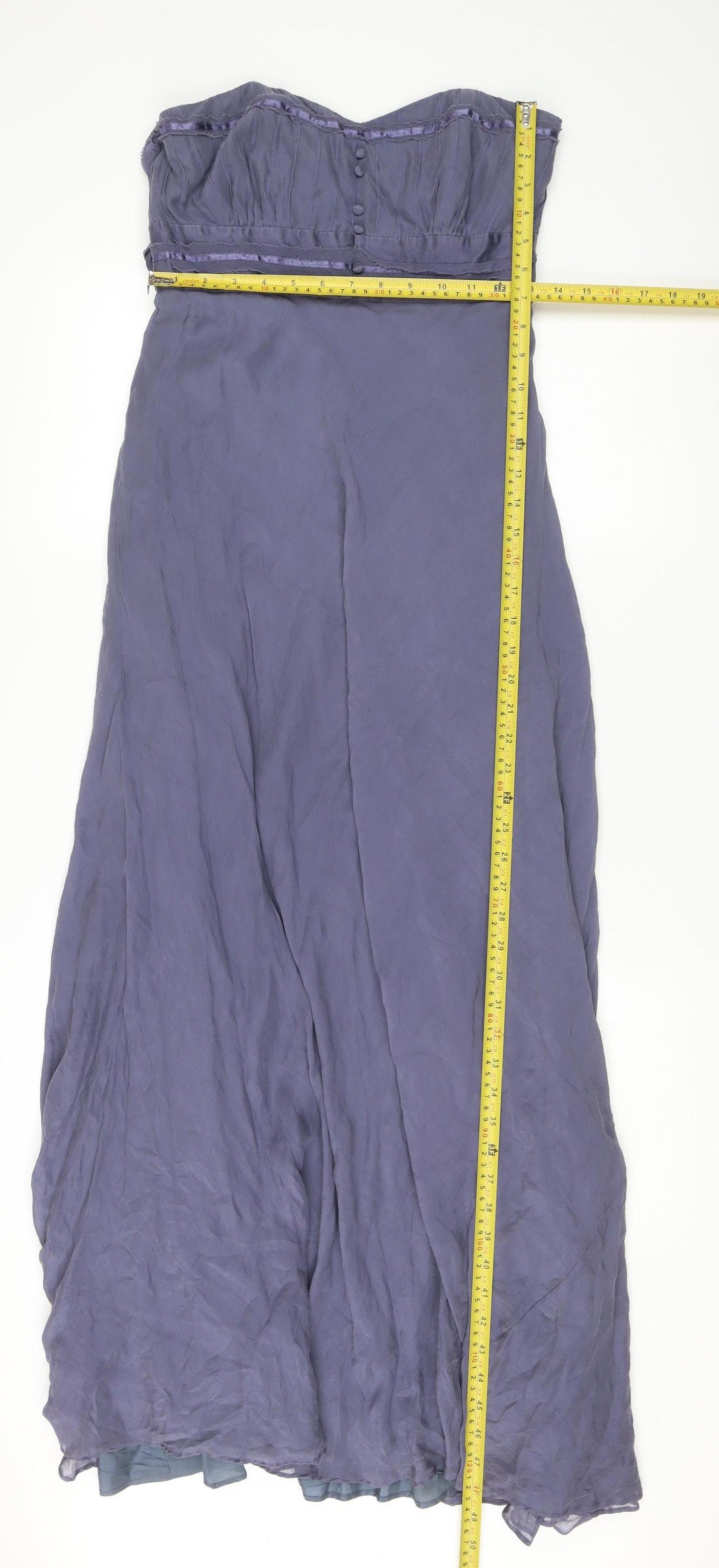 Monsoon Women’s Purple Silk Maxi Dress Size 12 Strapless Formal